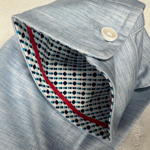 Buttercloth Mens XL Light Blue Heathered Long Sleeve Polo Shirt Knit Wing Logo - Picture 7 of 10